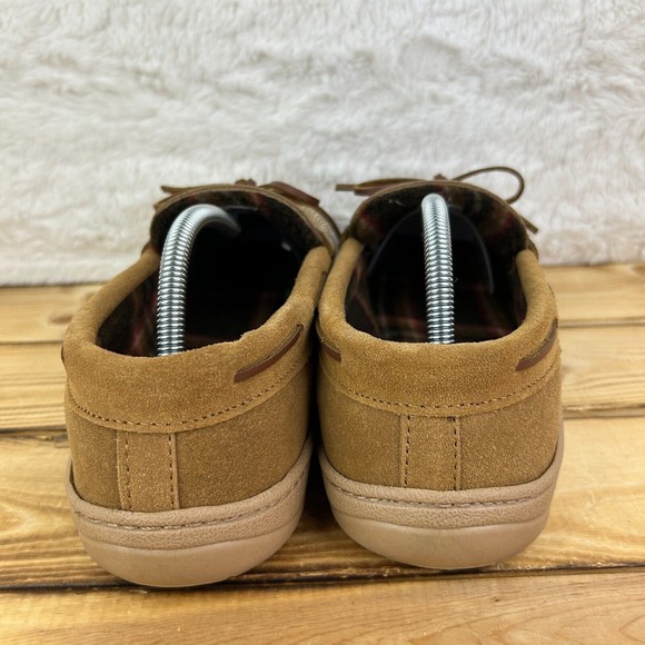 NEW Nunn Bush Mens Size 9 Slippers Eddie Mocassin Tan Leather Faux Fur Plaid - Picture 6 of 12